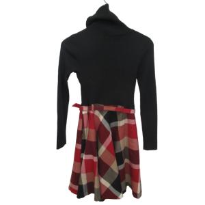 BLUE LABEL CRESTBRIDGE 55J70-605-16 ドッキングワンピース タートルネック チェック柄 切替 ひざ丈 黒 赤 ブラック レッド 36 S