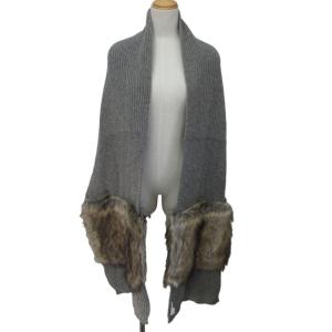 美品 フェイクファー ストール マフラー イタリア製 グレー 1206