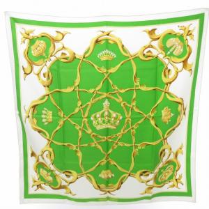 カレ90 スカーフ 王冠 クラウン 総柄 グリーン系  GY11 AA 0127