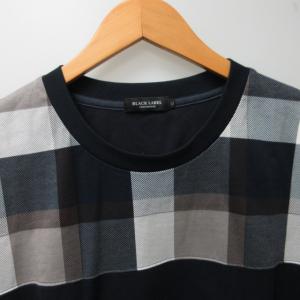 BLACK LABEL CRESTBRIDGE 美品 Tシャツ カットソー チェック切替 半袖 紺 ネイビー LL 1216 GY09