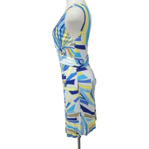Emilio Pucci 美品 ワンピース スカート ドレス ひざ丈 プッチ柄 ゴージャス シルク混 イタリア製 ブルー 青 36 約Sサイズ 1223