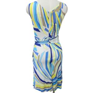 Emilio Pucci 美品 ワンピース スカート ドレス ひざ丈 プッチ柄 ゴージャス シルク混 イタリア製 ブルー 青 36 約Sサイズ 1223