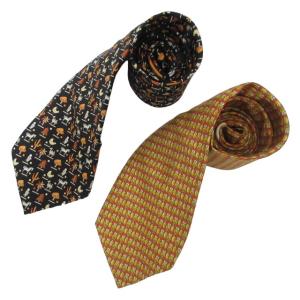 美品 ネクタイ 2本セット まとめて ビジネス フォーマル シルク イタリア製 総柄 赤 黒 レッド ブラック 1222 GY09