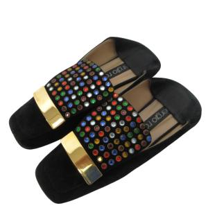 Sergio Rossi ビジューローファー スリッポン レザーシューズ 革靴 スエード 黒 ブラック 36 約21.5cm 1224