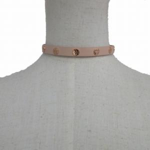 TORY BURCH 美品 レザーブレスレット チョーカー ロゴ メタル装飾 ピンク 1225