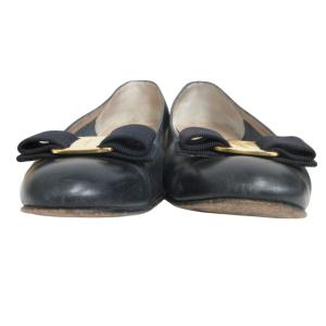 Salvatore Ferragamo ヴァラ パンプス ローファー ヒールブーツ 革靴 リボン メタルプレート ロゴ刻印 ブラック 黒 7 約24.5cm 1226