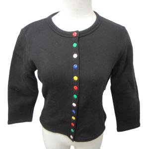 カーディガン ノーカラージャケット マルチカラーボタン EQ07M001 黒 ブラック T2 約Mサイズ 0110 IBO46