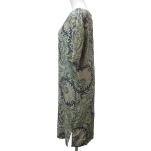 ETRO 美品 シルクロングワンピース 半袖 総柄 グリーン系 42 約XLサイズ 0119 IBO46