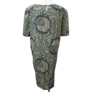 ETRO 美品 シルクロングワンピース 半袖 総柄 グリーン系 42 約XLサイズ 0119 IBO46