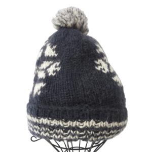 MONCLER 美品 モヘア混 ニットキャップ ビーニー ボンボン 帽子 ネイビー ホワイト 1226 IBO46