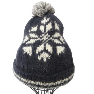 MONCLER 美品 モヘア混 ニットキャップ ビーニー ボンボン 帽子 ネイビー ホワイト 1226 IBO46