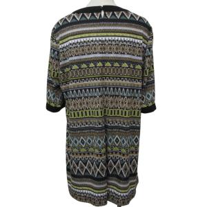 Leilian スクエアネック 総柄ワンピース ネイティブ柄 13 約M グリーン IBO46 0116