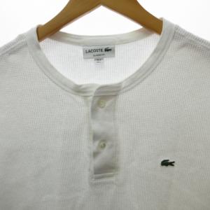 LACOSTE クラシックフィット ポロシャツ カットソー リネン混 ワッフル ロゴ刺? 半袖 白 ホワイト Lサイズ 0120 IBO46