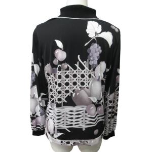 LEONARD SPORT 美品 ポロシャツ カットソー 総柄 長袖 黒 ブラック 42 約L-XLサイズ 0107 STK