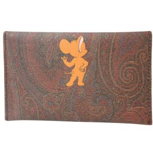 ETRO ×トムとジェリー レザーポーチ セカンドバッグ アルニカペイズリー クラッチ ブラウン系 0111