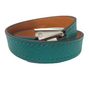 HERMES レザー リヴァル ドゥブルトゥール ブレスレット ダブルスタッズ X刻印 16年製 S ブルー系