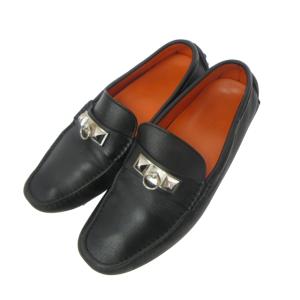HERMES ドライビングシューズ アーヴィング メドール ローファー スリッポン ダブルスタッズ ブラック 黒 41 約26cm 14251ZH
