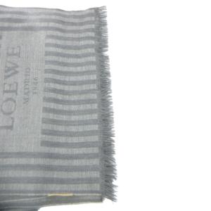 LOEWE マフラー 大判ストール スカーフ ウール ストライプ ロゴ フリンジ グレー 灰色 0112 IBO46