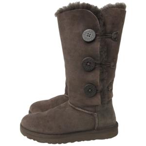 UGG australia 美品 レザー ムートンロングブーツ スエード シューズ 靴 ダークブラウン 茶 US7 24.0?p F10011H 0116