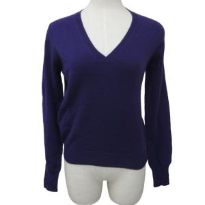 カシミヤ ニット セーター カシミヤ100％ Vネック パープル 紫 40 約M 0116