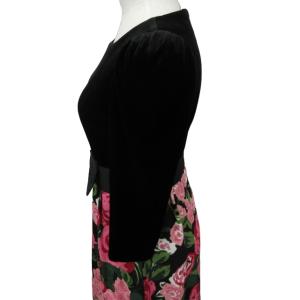 M'S GRACY 美品 ワンピース スカート フラワーパターン ロング 花柄 ベロア リボン ブラック 黒 ピンク 36 約S FS-221739