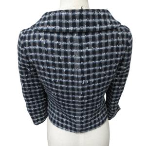 M'S GRACY ツイードジャケット ブルゾン チェック コサージュ付 ブルー 青 36 約Sサイズ FS-624120 0123 IBO46