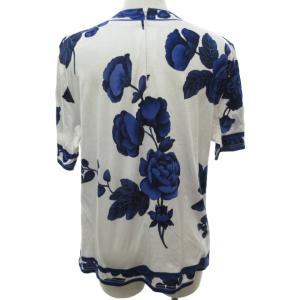 LEONARD FASHION 美品 カットソー ブラウス 花柄 半袖 白 青 ホワイト ブルー LLサイズ 0116 IBO46