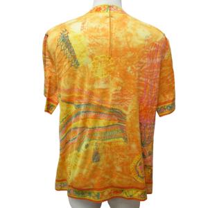 LEONARD FASHION 美品 カットソー Tシャツ 総柄 Vネック 半袖 オレンジ LLサイズ 0116 IBO46