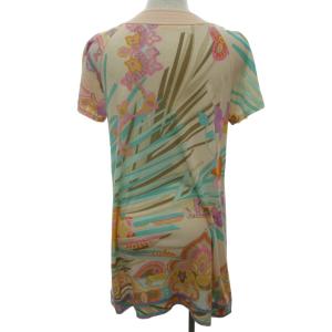 LEONARD FASHION チュニック ワンピース 切替 総柄 半袖 ベージュ系 40 Lサイズ 0116 IBO46