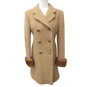 ピアノフォルテ ヴィンテージ モヘア混 ロングチェスターコート ボア ミンク切替 キャメル 38 約Sサイズ IBO46 0116