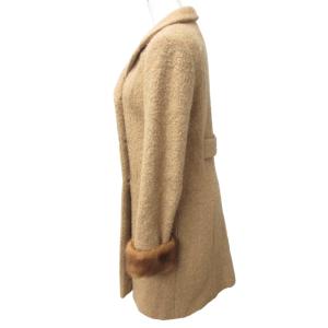 Max Mara ピアノフォルテ ヴィンテージ モヘア混 ロングチェスターコート ボア ミンク切替 キャメル 38 約Sサイズ IBO46 0116