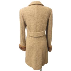 Max Mara ピアノフォルテ ヴィンテージ モヘア混 ロングチェスターコート ボア ミンク切替 キャメル 38 約Sサイズ IBO46 0116