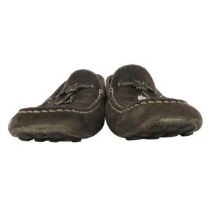 LOUIS VUITTON シルバーロゴ ドライビングシューズ ローファー シューズ スエード スクエアトゥ ブラウン 茶 7 約26.0cm 0119