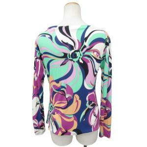 Emilio Pucci カットソー 総柄 シルク混 長袖 イタリア製 マルチカラー I 42 約S 0117 IBO46