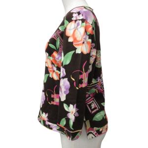 LEONARD SPORT 美品 花柄クルーネックカットソー 長袖  サイドスリット バックジップ ブラウン 40 約Lサイズ 0122 IBO46