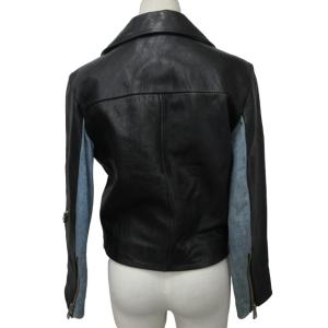 Acne Studios RITA デニム切替 レザー ライダースジャケット ブルゾン ダブル ブラック×インディゴブルー 36 約S 0122
