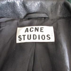Acne Studios RITA デニム切替 レザー ライダースジャケット ブルゾン ダブル ブラック×インディゴブルー 36 約S 0122