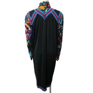 LEONARD ヴィンテージ 花柄ワンピース ドレス シルク ベルト付き 長袖 ロング丈 黒 ブラック 9AB2 約Mサイズ 0130