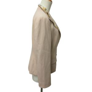 LEONARD FASHION 美品 テーラードジャケット ブレザー 襟総柄 2B ストレッチ有 ベージュ 11AR 約Lサイズ 0130