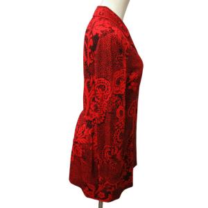LEONARD FASHION 美品 シャツジャケット ブレザー ブラウス 3B 総柄 長袖 赤 黒 レッド ブラック Mサイズ0130 IBO47