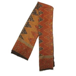 美品 大判スカーフ ストール 総柄 ウールシルク 茶 ブラウン 0201