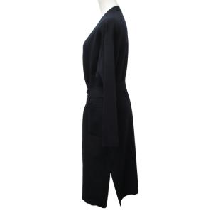 ebure 美品 近年モデル ウエストベルト付Vネックロングカーディガン ワンピース ウール ネイビー 紺 約Lサイズ 0130