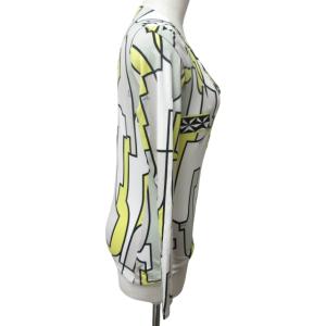 Emilio Pucci Tシャツ カットソー Vネック 総柄 イタリア製 ストレッチ有 長袖 白 黄 ホワイト イエロー 40 約S-Mサイズ 0209
