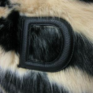 Drawer 美品 ファー トートバッグ ハンドバック アニマル柄 レザーロゴ 裏地緑 白×黒 ホワイト×ブラック IBO47 0223