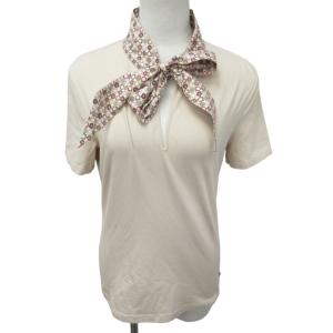 Tシャツ カットソー ボウタイ ストレッチ有 切替 半袖 ベージュ Mサイズ 0220 IBO47