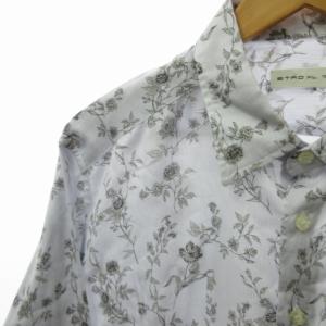 ETRO 総柄シャツ 花柄 ストライプ 長袖 グレー系 XLサイズ IBO47 0203
