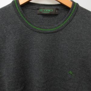 ETRO ウール Vネックニット ロゴ刺繍 セーター グレー Sサイズ IBO47 0203