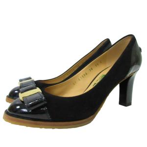 ヴァラ パンプス シューズ ヒール エナメル スエード ゴールド金具 DY 67374 黒 ブラック 5.5C 約22cm