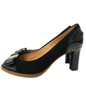 Salvatore Ferragamo ヴァラ パンプス シューズ ヒール エナメル スエード ゴールド金具 DY 67374 黒 ブラック 5.5C 約22cm