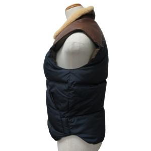 Rocky Mountain FeatherBed 美品 ダウンベスト レザー切替 シープスキン 襟元ボア ネイビー 紺 ブラウン 9